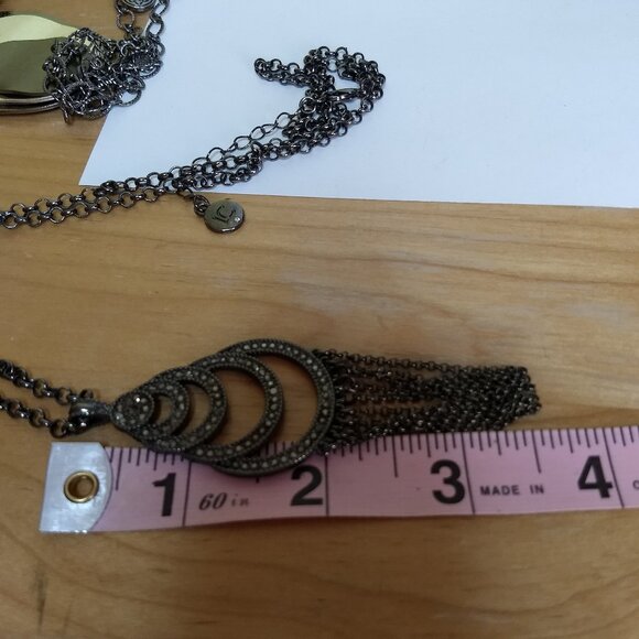 Liz Claiborne Black Tone Social Tower Rhinestone Dangle Fringe Pendant Statement - Picture 7 of 8